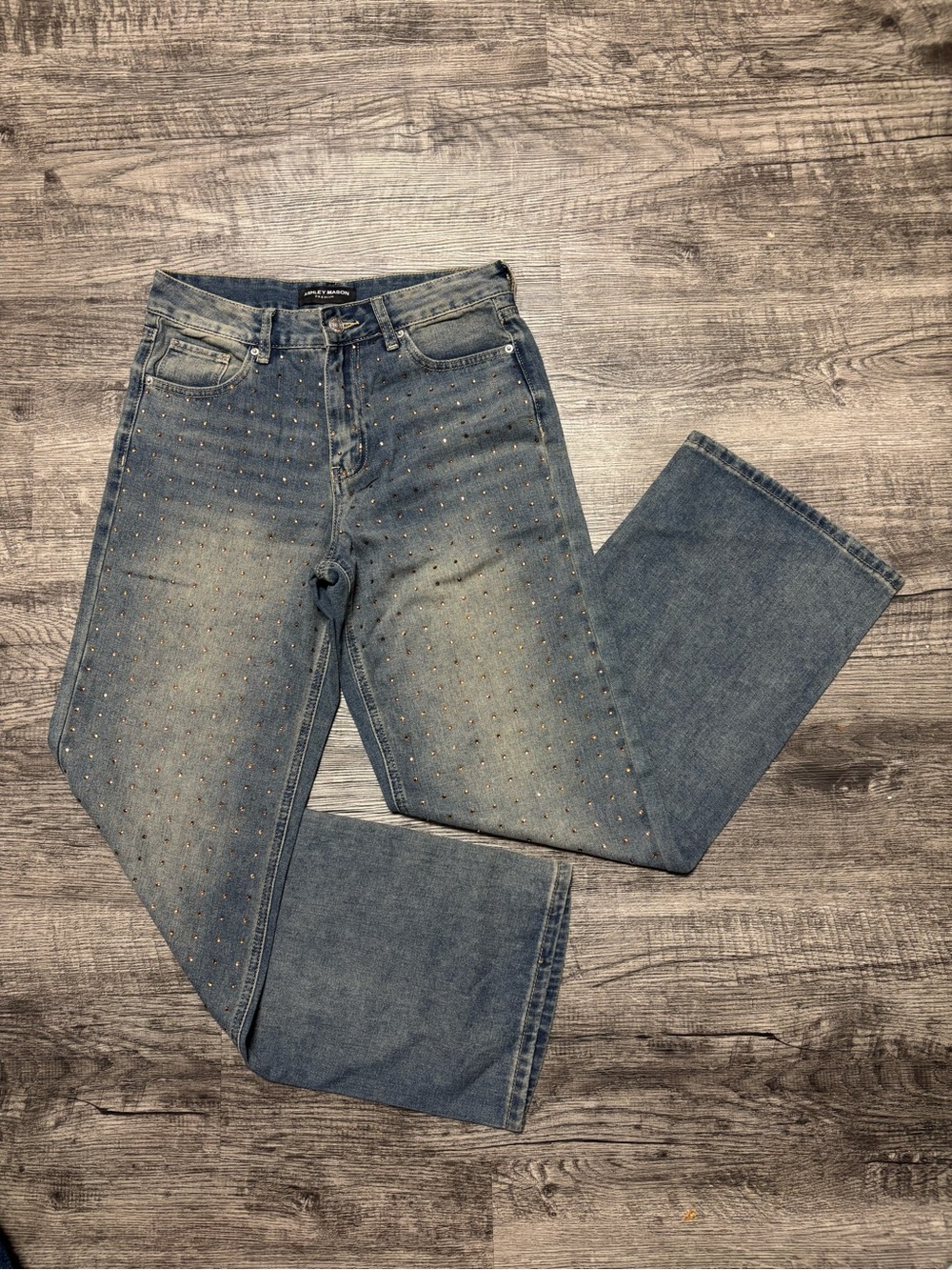 Ashley Mason Faded Jeans with Amber Crystal Accents
